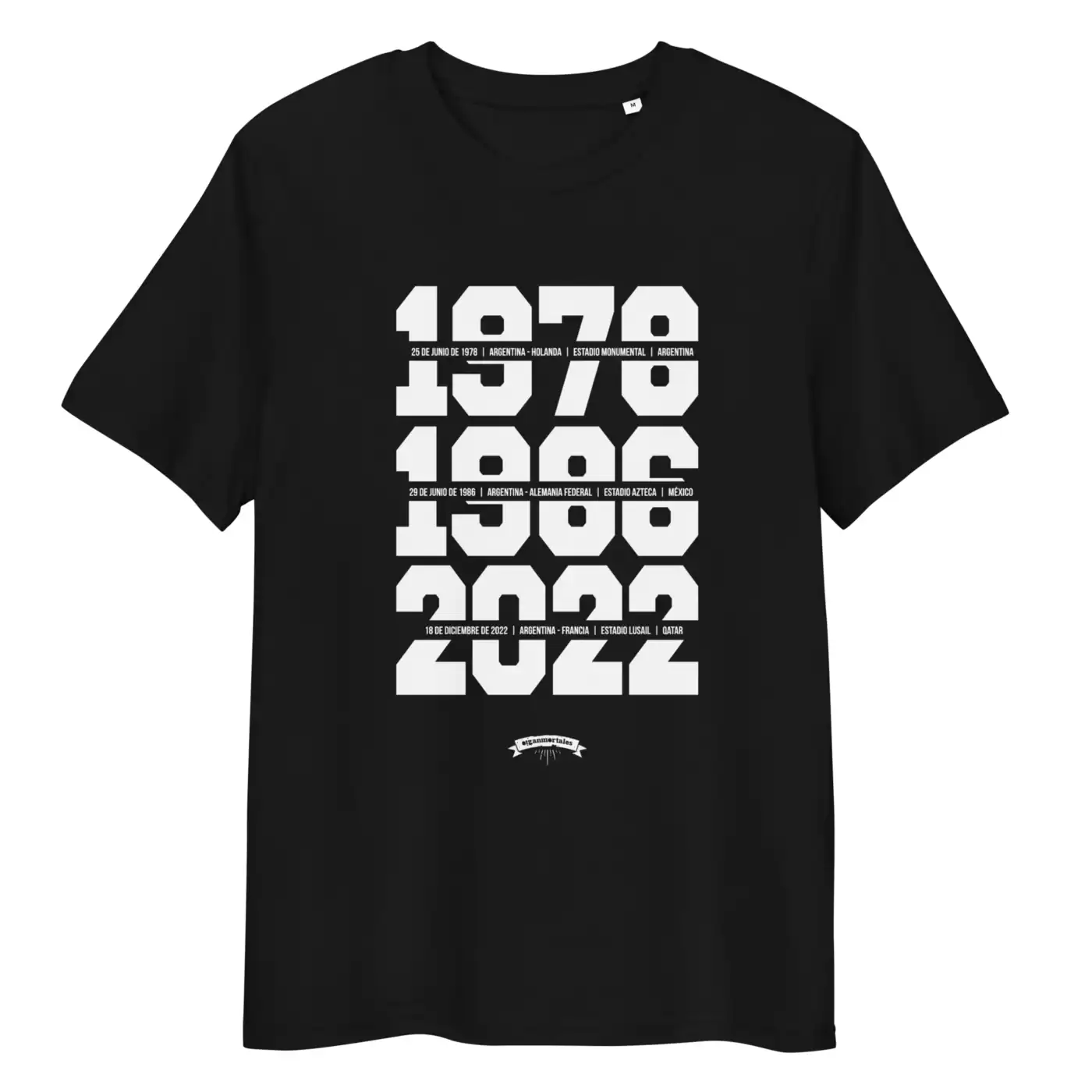Remera Argentina campeones del mundo 1978 1986 2022 oigan mortales remera negra manga corta sin modelo