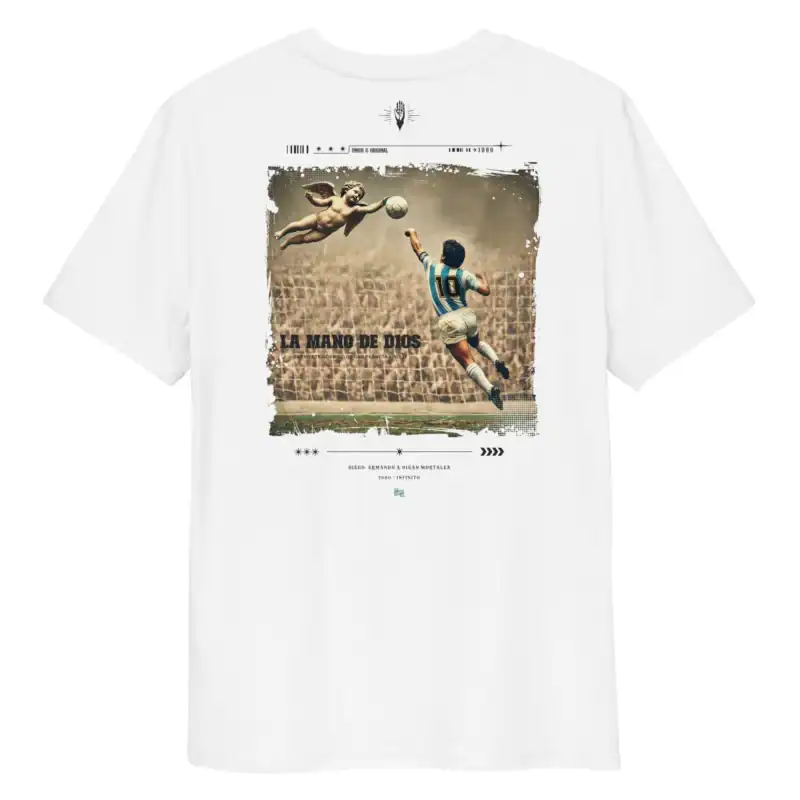 Remera Argentina la mano de d10s oigan mortales blanca manga corta sin modelo