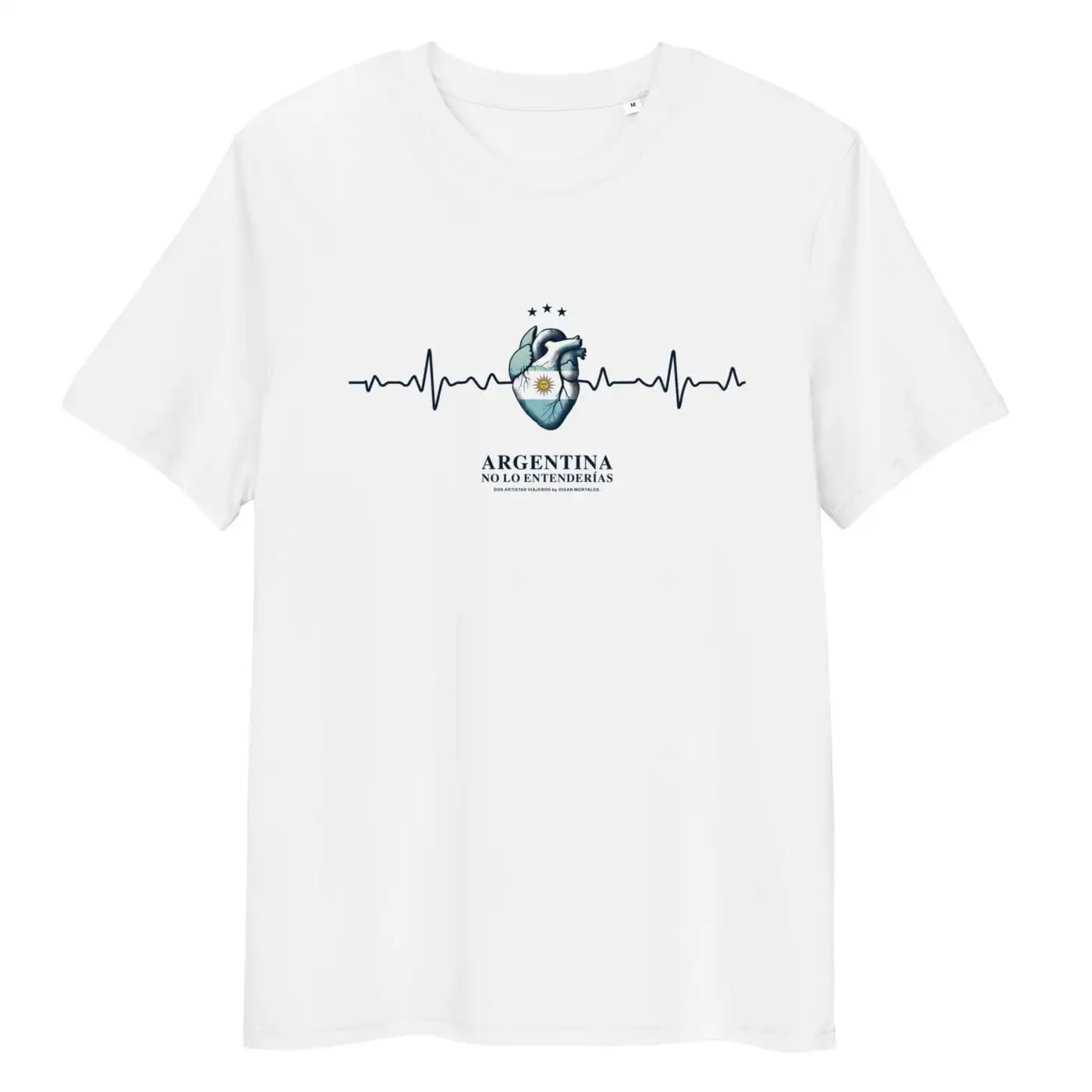 Remera Argentina Electrocardiograma emocional corazon argentino blanco sin modelo