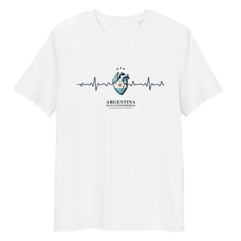 Remera Argentina Electrocardiograma emocional corazon argentino blanco sin modelo