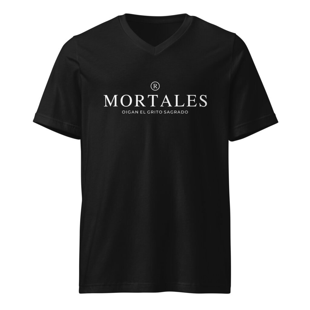 Remera escote en V unisex - Oigan Mortales registrado