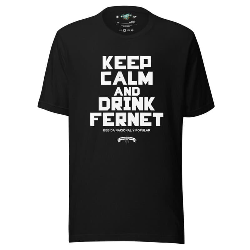 Remera argentina negra estampa pecho keep calm drink fernet sin persona