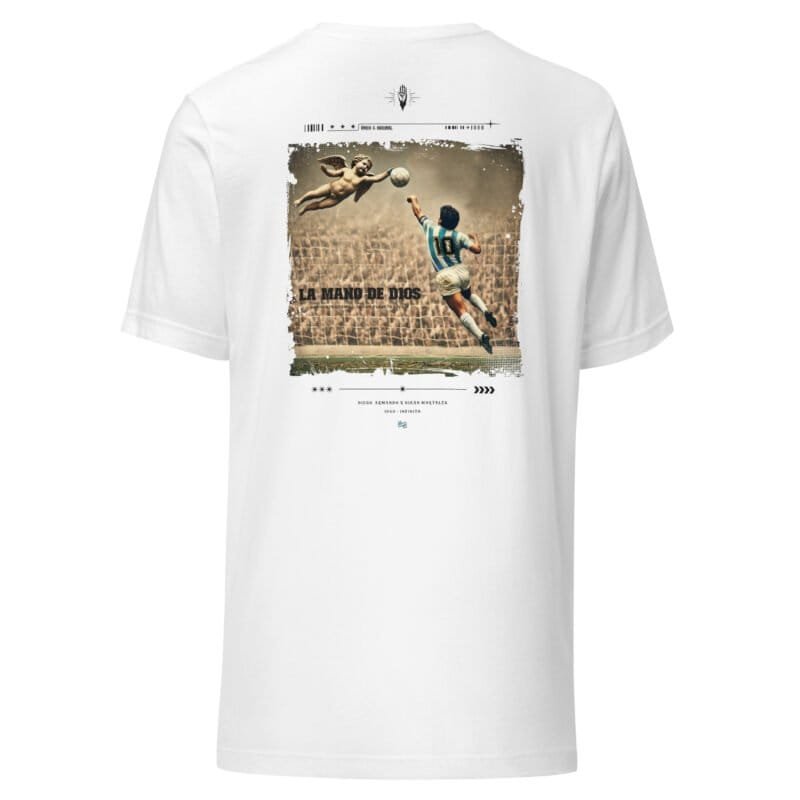 Remera argentina blanca estampa en el pecho la mano de d10s maradona sin persona