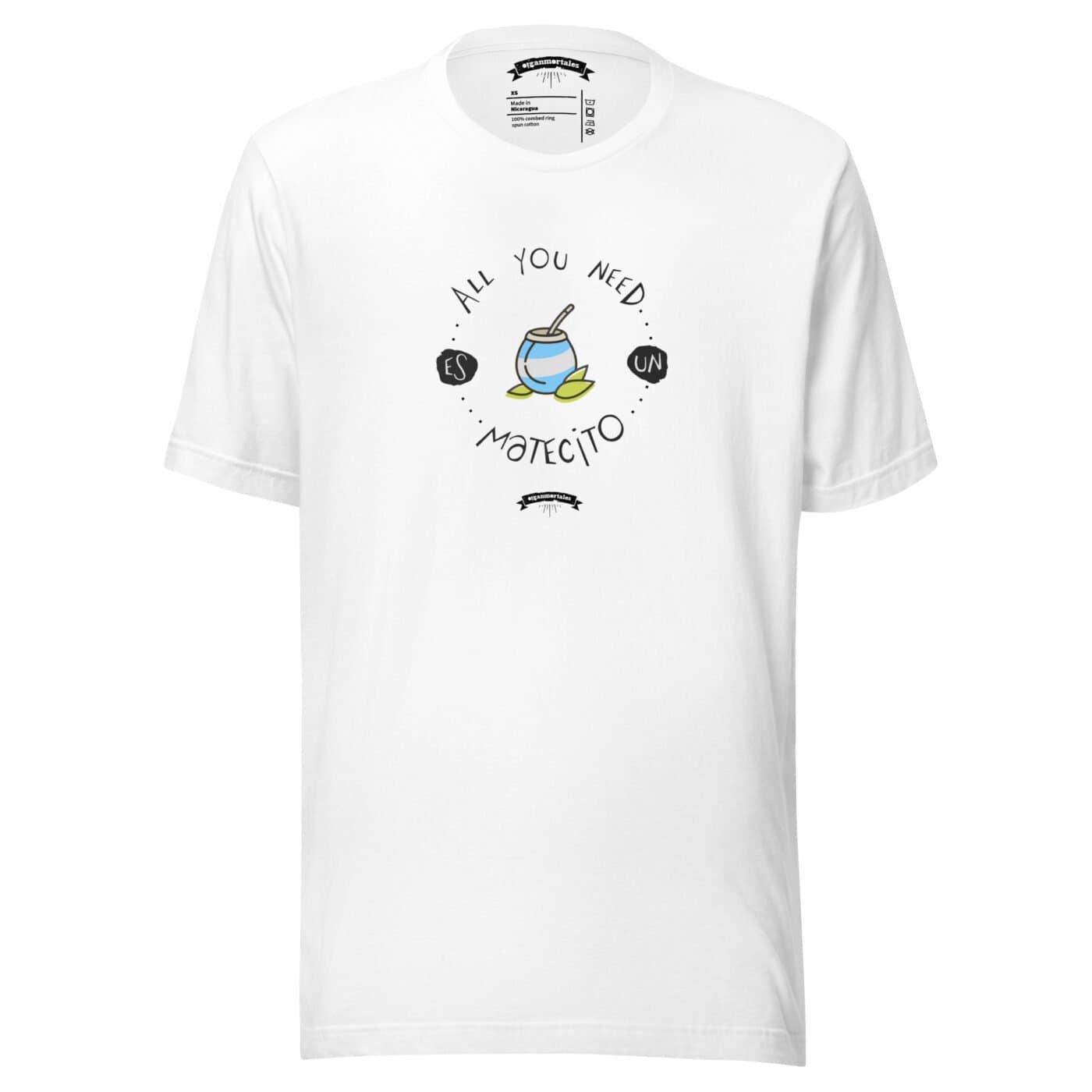 remera-argentina unisex blanca con estampa -all you need matecito mate oigan-mortales sin persona