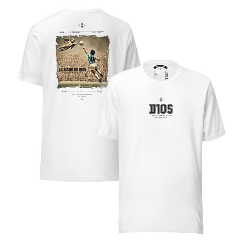 Remera argentina blanca estampa en el pecho la mano de d10s maradona sin persona