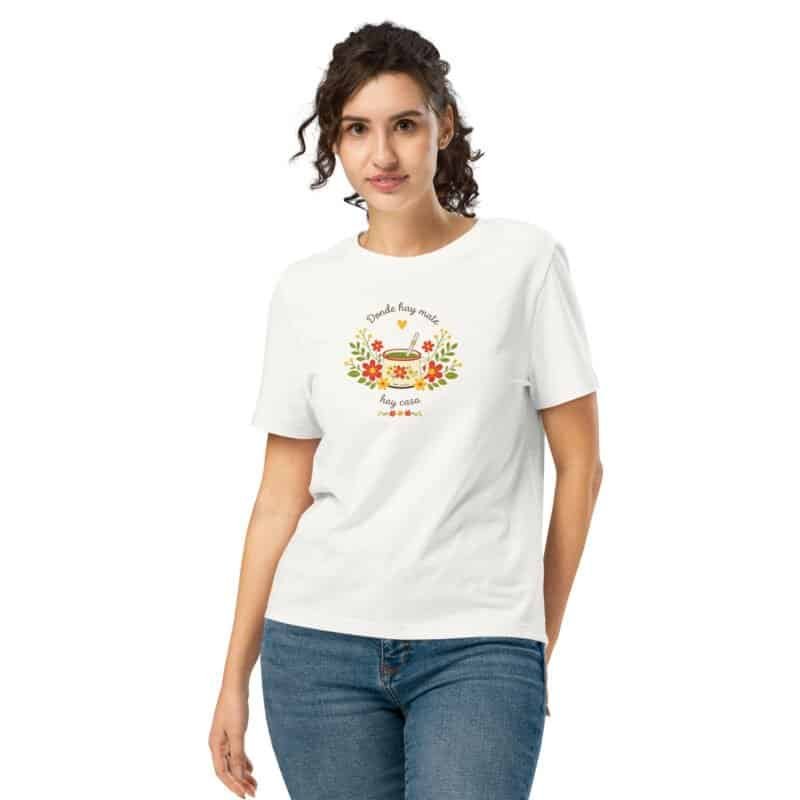 Remera argentina mujer, donde hay mate hay casa estampa frente, camiseta blanca sin modelo