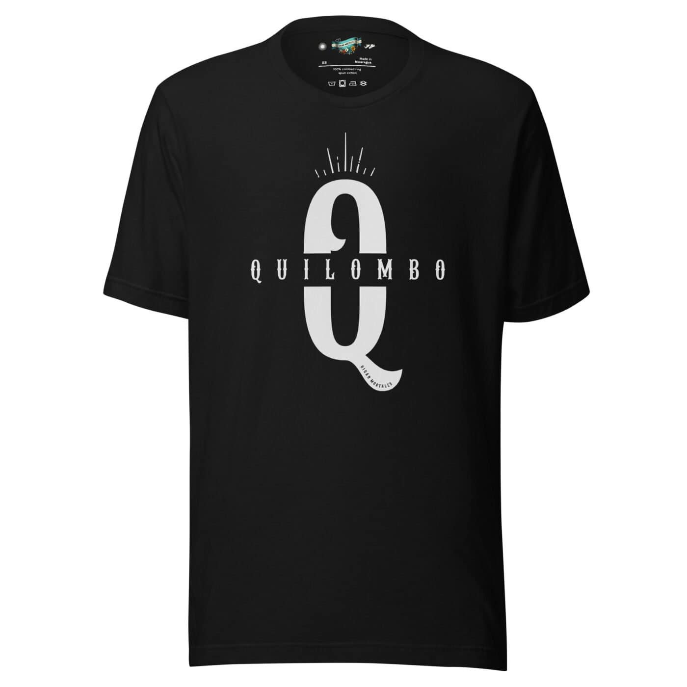 Remera argentina negra estampa pecho Lunfardo Argentino que quilombo, sin persona