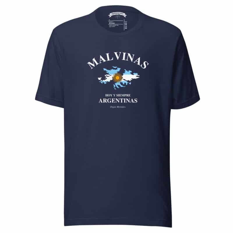 Remera argentina azul marino estampa pecho malvinas argentinas, los heroes de malvinas no se olvidan, sin modelo