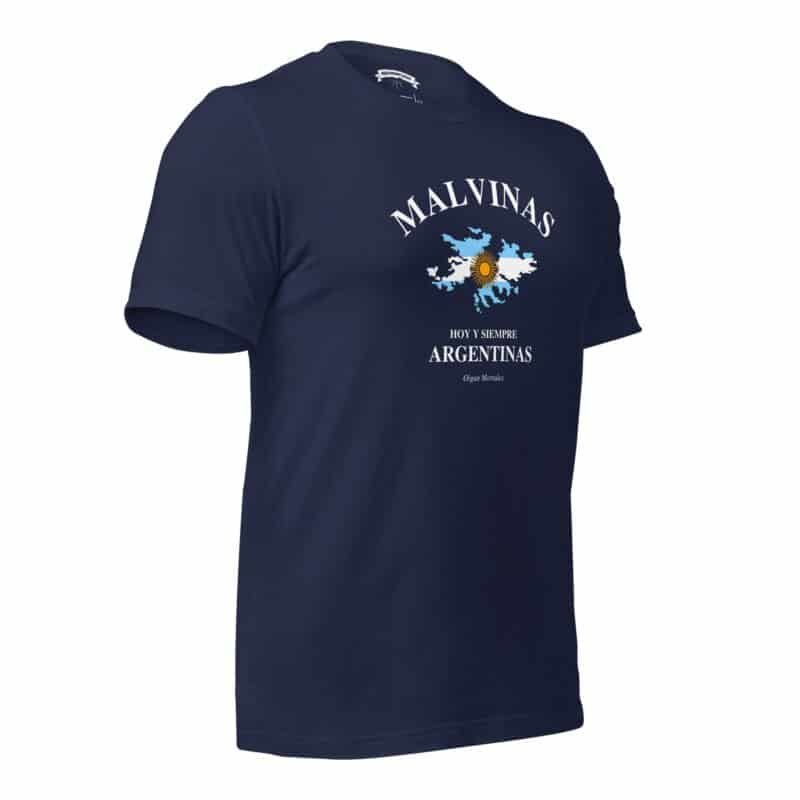 Remera argentina azul marino estampa pecho malvinas argentinas, los heroes de malvinas no se olvidan, sin modelo