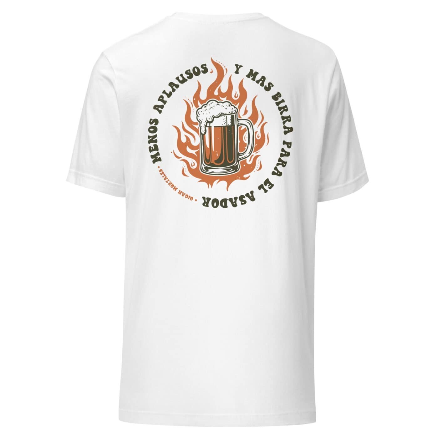 remera argentina blanca impresion espalda sin persona que dice menos aplausos y mas birra para el asador