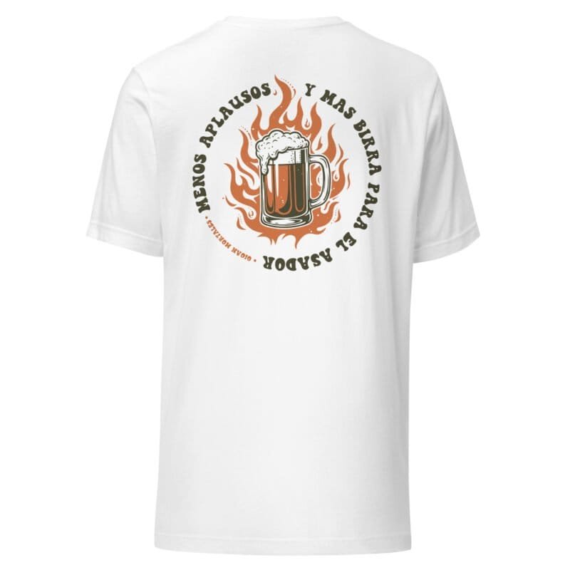 remera argentina blanca impresion espalda sin persona que dice menos aplausos y mas birra para el asador