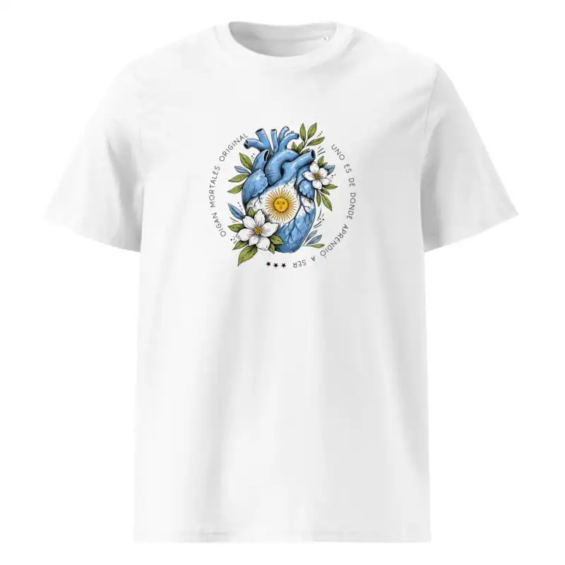 Remera Argentina Corazon argento floral blanca sin modelo Oigan Mortales