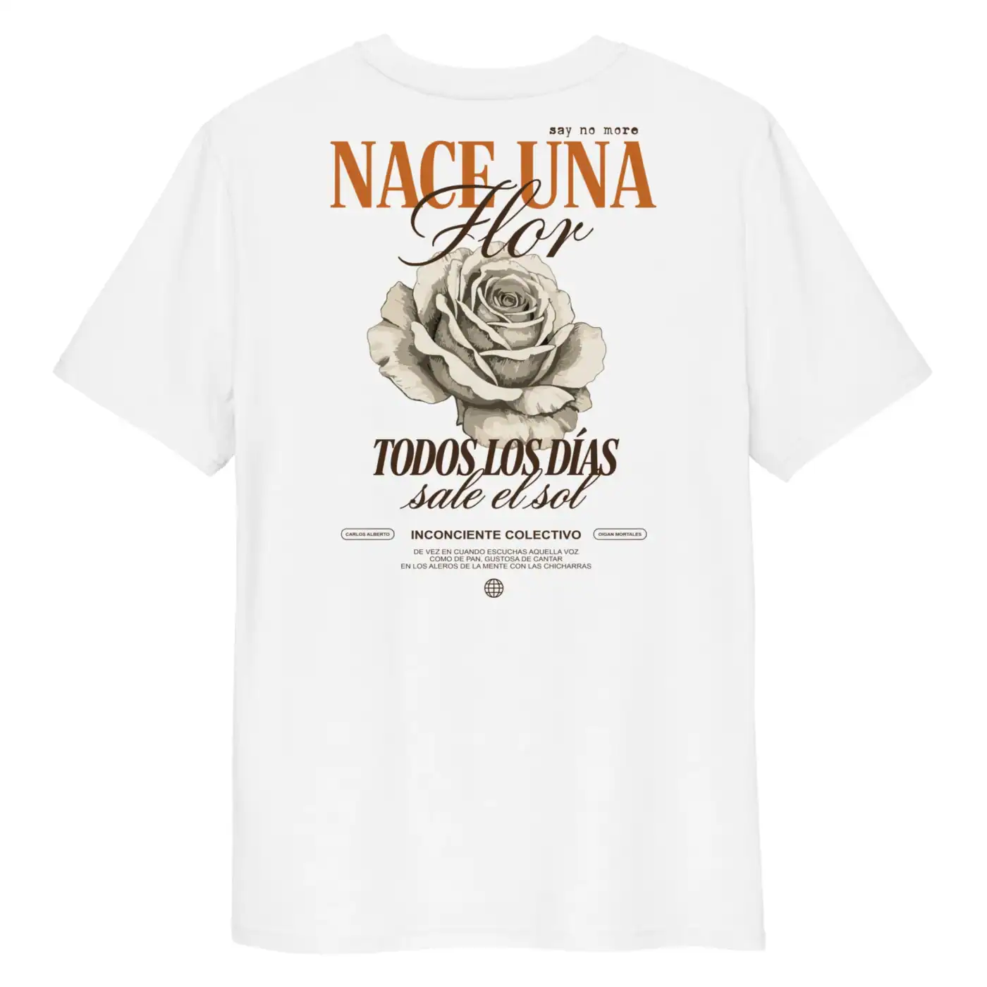 Remera Argentina charly garcia nace una flor todos los dias sale el sol BLANCA MANGA CORTA SIN MODELO