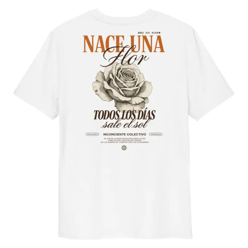 Remera Argentina charly garcia nace una flor todos los dias sale el sol BLANCA MANGA CORTA SIN MODELO